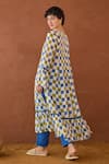 Shop_Taro_Multi Color Cotton V-neck Cloudburst Plaid Kurta Set _at_Aza_Fashions