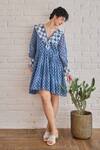 Buy_Taro_Multi Color Cotton V-neck Block Printed Azure Tides Dress _at_Aza_Fashions