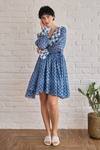 Taro_Multi Color Cotton V-neck Block Printed Azure Tides Dress _at_Aza_Fashions