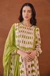 Taro_Multi Color Cotton Embroidery Round Neck Rosewood Plaid Kurta Set _Online_at_Aza_Fashions