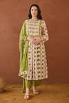 Buy_Taro_Multi Color Cotton Embroidery Round Neck Rosewood Plaid Kurta Set _at_Aza_Fashions