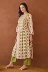 Buy_Taro_Multi Color Cotton Embroidery Round Neck Rosewood Plaid Kurta Set _Online_at_Aza_Fashions