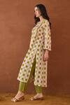 Taro_Multi Color Cotton Embroidery Round Neck Rosewood Plaid Kurta Set _at_Aza_Fashions