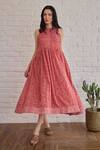 Buy_Taro_Red Cotton Round Neck Berry Buds Confetti Dot Dress _at_Aza_Fashions