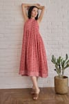 Taro_Red Cotton Round Neck Berry Buds Confetti Dot Dress _at_Aza_Fashions