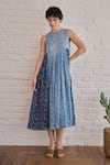 Buy_Taro_Blue Cotton Round Neck Dual Tone Confetti Dot Dress _at_Aza_Fashions