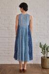 Shop_Taro_Blue Cotton Round Neck Dual Tone Confetti Dot Dress _at_Aza_Fashions