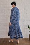 Shop_Taro_Blue Cotton Collared Raindrop Confetti Dot Print Dress _at_Aza_Fashions