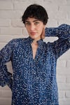 Taro_Blue Cotton Collared Raindrop Confetti Dot Print Dress _Online_at_Aza_Fashions