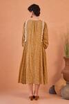 Shop_Taro_Tan Cotton Lace Round Neck Marigold Breeze Confetti Dot Dress _at_Aza_Fashions