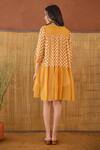 Shop_Taro_Orange Cotton Collared Block Printed Honey Drift Dress _at_Aza_Fashions