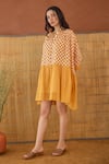 Buy_Taro_Orange Cotton Collared Block Printed Honey Drift Dress _at_Aza_Fashions