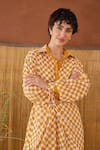 Taro_Orange Cotton Collared Golden Hour Gingham Shirt Dress _Online_at_Aza_Fashions