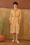 Buy_Taro_Orange Cotton Collared Golden Hour Gingham Shirt Dress _at_Aza_Fashions