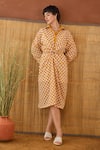 Taro_Orange Cotton Collared Golden Hour Gingham Shirt Dress _at_Aza_Fashions