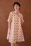 Shop_Taro_Multi Color Cotton Collared Bubblegum Block Printed Shirt Dress _Online_at_Aza_Fashions