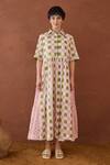 Buy_Taro_Multi Color Cotton Collared Spring Mosaic Block Printed Shirt Dress _at_Aza_Fashions