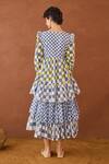 Shop_Taro_Multi Color Cotton Sweetheart Neck Azure Mosaic Block Printed Dress _at_Aza_Fashions