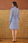 Shop_Taro_Blue Cotton Collared Indigo Breeze Block Printed Shirt Dress _at_Aza_Fashions