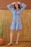Shop_Taro_Blue Cotton Collared Indigo Breeze Block Printed Shirt Dress _Online_at_Aza_Fashions