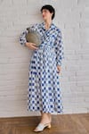 Taro_Multi Color Cotton Collared Block Printed Blue Pixel Shirt _Online_at_Aza_Fashions