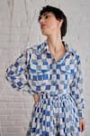 Buy_Taro_Multi Color Cotton Collared Block Printed Blue Pixel Shirt _at_Aza_Fashions