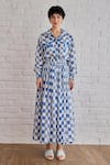 Buy_Taro_Multi Color Cotton Collared Block Printed Blue Pixel Shirt _Online_at_Aza_Fashions