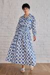 Shop_Taro_Multi Color Cotton Block Printed Blue Pixel Skirt _Online_at_Aza_Fashions