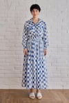 Taro_Multi Color Cotton Block Printed Blue Pixel Skirt _at_Aza_Fashions
