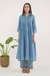 Buy_Taro_Blue Cotton Collared Confetti Dot Printed Dewdrop Dance Dress _Online_at_Aza_Fashions