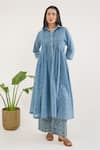 Buy_Taro_Blue Cotton Collared Confetti Dot Print Co-ord Set _at_Aza_Fashions