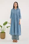 Shop_Taro_Blue Cotton Collared Confetti Dot Print Co-ord Set _Online_at_Aza_Fashions