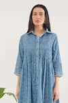 Taro_Blue Cotton Collared Confetti Dot Print Co-ord Set _at_Aza_Fashions