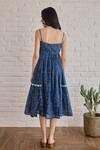 Shop_Taro_Blue Cotton Scoop Neck Starlit Indigo Confetti Dot Dress _at_Aza_Fashions