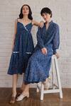 Buy_Taro_Blue Cotton Scoop Neck Starlit Indigo Confetti Dot Dress _Online_at_Aza_Fashions