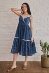 Buy_Taro_Blue Cotton Scoop Neck Starlit Indigo Confetti Dot Dress _at_Aza_Fashions