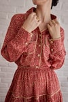 Taro_Red Cotton Collared Confetti Dot Printed Rose Meadow Shirt _Online_at_Aza_Fashions