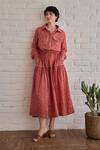 Buy_Taro_Red Cotton Collared Confetti Dot Printed Rose Meadow Shirt _Online_at_Aza_Fashions