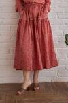 Taro_Red Cotton Rose Meadow Confetti Dot Skirt _Online_at_Aza_Fashions