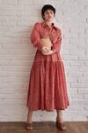 Buy_Taro_Red Cotton Rose Meadow Confetti Dot Skirt _at_Aza_Fashions