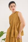 Taro_Mustard Cotton Round Neck Mirage Top _at_Aza_Fashions