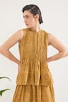 Buy_Taro_Mustard Cotton Round Neck Mirage Top _at_Aza_Fashions
