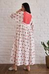 Shop_Taro_White Cotton Embroidery Round Neck Hand-block Print Roselle Dress _at_Aza_Fashions