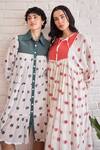 Shop_Taro_White Cotton Embroidery Round Neck Hand-block Print Roselle Dress 