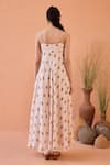 Shop_Taro_Blush Chiffon Embroidery Sweetheart Neck Bloom Hand-block Print Dress _at_Aza_Fashions