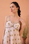 Taro_Blush Chiffon Embroidery Sweetheart Neck Bloom Hand-block Print Dress _at_Aza_Fashions