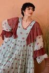 Shop_Taro_Mint Chiffon Ruffles V-neck Wildflower Dress _Online_at_Aza_Fashions