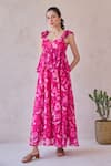 Buy_Taro_Fuchsia Chiffon Sweetheart Neck Pink Ruffled Designer Dress _at_Aza_Fashions