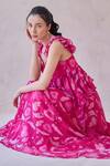 Shop_Taro_Fuchsia Chiffon Sweetheart Neck Pink Ruffled Designer Dress _Online_at_Aza_Fashions