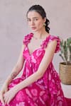 Buy_Taro_Fuchsia Chiffon Sweetheart Neck Pink Ruffled Designer Dress 